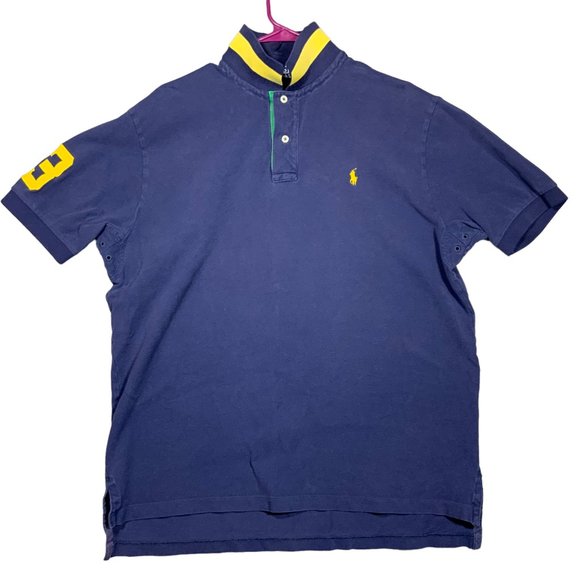 Polo Ralph Lauren Shirt Mens XL Pony Rugby Retro Short Sleeve Button Design Blue - Picture 1 of 9